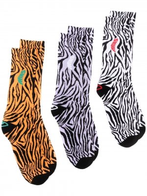 Комплект из трех пар носков с абстрактным принтом Aries. Цвет: оранжевый