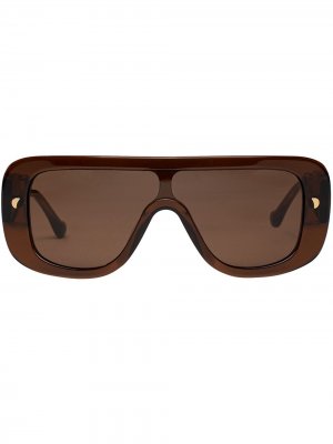 Солнцезащитные очки Monsino в квадратной оправе Nanushka. Цвет: коричневый