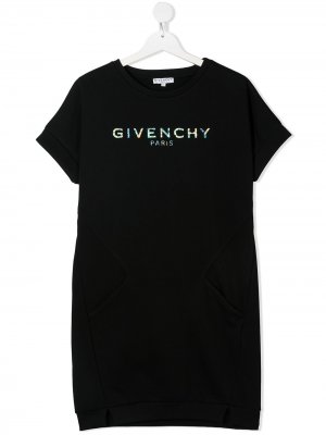 Платье-свитер с короткими рукавами и логотипом Givenchy Kids. Цвет: черный