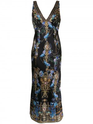 Платье-комбинация с принтом Baroque Camilla. Цвет: черный
