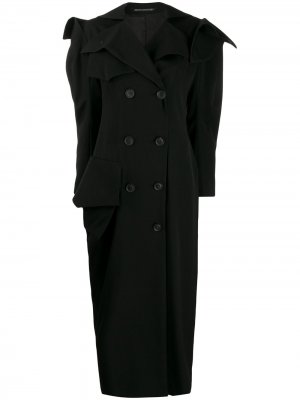 Двубортное пальто асимметричного кроя Yohji Yamamoto. Цвет: черный