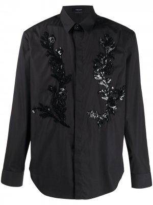 Рубашка Barocco с вышивкой пайетками Versace. Цвет: черный