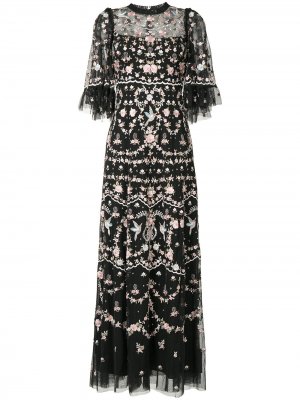 Вечернее платье с цветочной вышивкой Needle & Thread. Цвет: черный