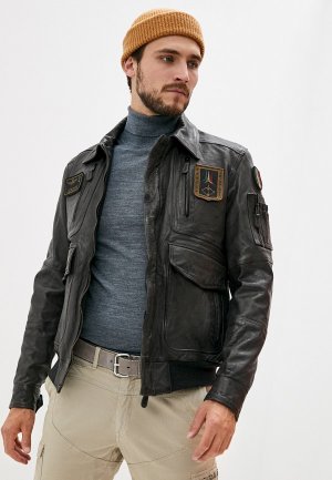Куртка кожаная Aeronautica Militare. Цвет: серый