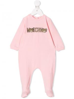 Пижама с леопардовым логотипом Moschino Kids. Цвет: розовый