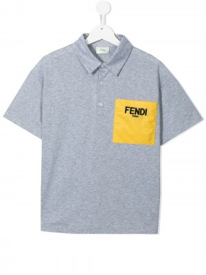 Рубашка поло с вышитым логотипом Fendi Kids. Цвет: серый