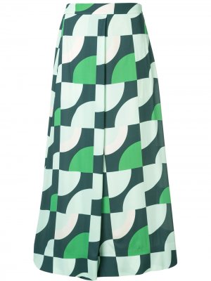 Расклешенные брюки с геометричным принтом Layeur. Цвет: зеленый