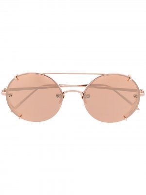 Солнцезащитные очки в круглой оправе с зеркальными линзами Linda Farrow. Цвет: розовый