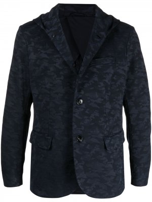 Пиджак с камуфляжным принтом и капюшоном Emporio Armani. Цвет: синий