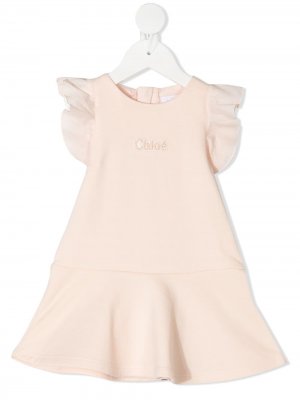 Платье мини с короткими рукавами и оборками Chloé Kids. Цвет: розовый