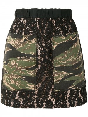 Кружевная юбка мини с камуфляжным принтом Nº21. Цвет: черный