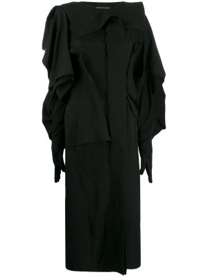 Длинное пальто с драпировкой Yohji Yamamoto. Цвет: черный