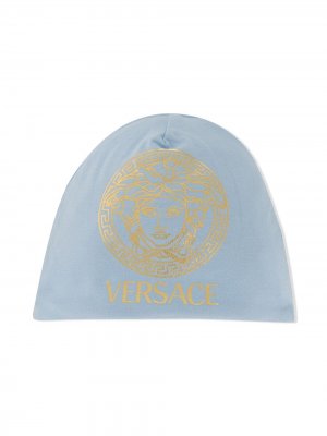 Трикотажная шапка с декором Medusa Young Versace. Цвет: синий