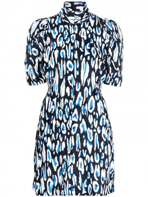Платье с леопардовым принтом и пышными рукавами Baum Und Pferdgarten. Цвет: синий