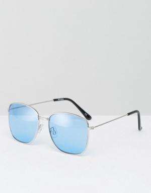 Квадратные солнцезащитные очки в стиле 90-х с синими стеклами ASOS. Цвет: серебряный