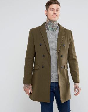Двубортное пальто с добавлением шерсти Bellfield. Цвет: зеленый
