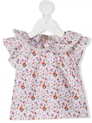 Блузка с оборками и цветочным принтом La Stupenderia. Цвет: нейтральные цвета