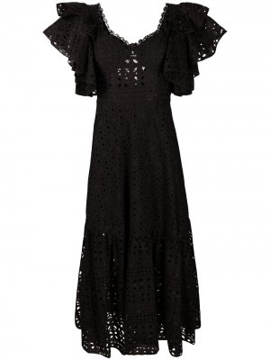 Платье миди Linda с английской вышивкой Charo Ruiz Ibiza. Цвет: черный