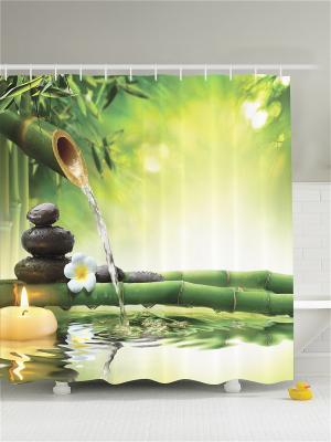 Фотоштора для ванной Спа со свечами и бамбуком, 180*200 см Magic Lady. Цвет: бежевый, желтый, зеленый, молочный, черный