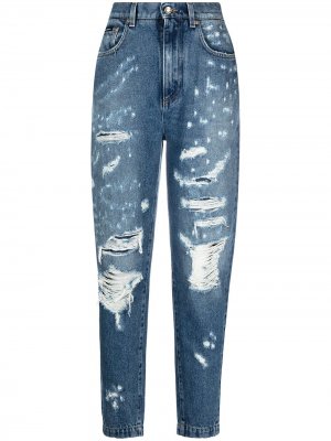 Зауженные джинсы с прорезями Dolce & Gabbana. Цвет: синий
