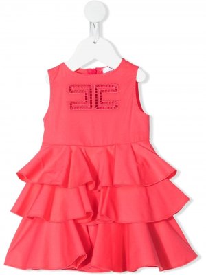 Платье с оборками и вышитым логотипом Elisabetta Franchi La Mia Bambina. Цвет: розовый
