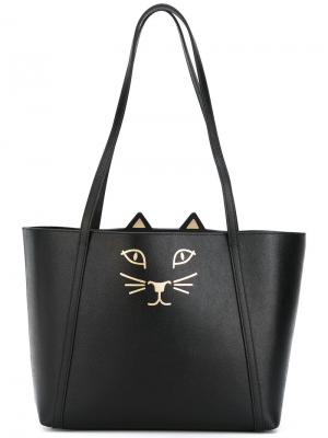 Мини сумка-тоут с принтом кошки Charlotte Olympia. Цвет: чёрный