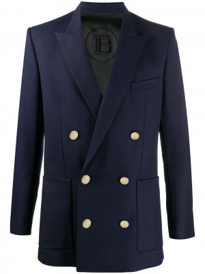 Двубортный пиджак Balmain. Цвет: синий