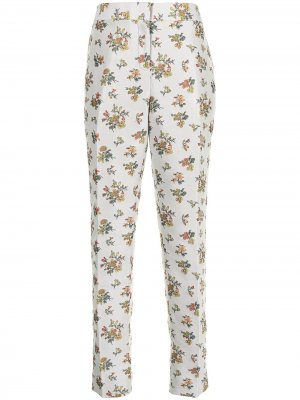 Узкие жаккардовые брюки с цветочным узором Tory Burch. Цвет: нейтральные цвета