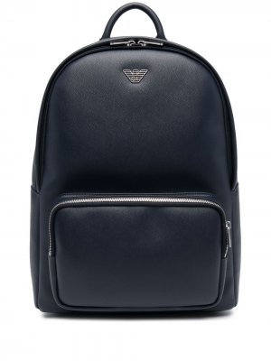 Фактурный рюкзак с логотипом Emporio Armani. Цвет: синий