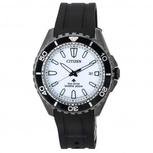 Мужские часы  Promaster Marine с резиновым ремешком белым циферблатом Eco-Drive Divers BN0197-08A 200M Citizen