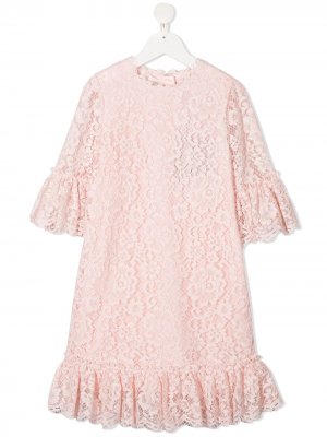 Кружевное платье с оборками Dolce & Gabbana Kids. Цвет: розовый