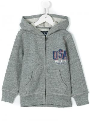 Толстовка с капюшоном вышивкой USA Woolrich Kids. Цвет: серый