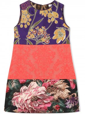 Платье-трапеция с цветочным принтом Dolce & Gabbana Kids. Цвет: синий