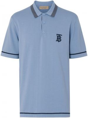 Трикотажная футболка-поло с монограммой и кантом Burberry. Цвет: синий
