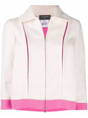 Куртка 2005-го года на молнии с вырезами Chanel Pre-Owned. Цвет: белый