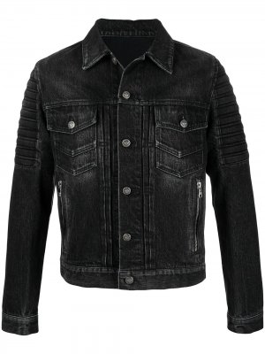 Джинсовая куртка с карманами и логотипом Balmain. Цвет: черный