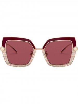 Солнцезащитные очки Filigree & Pearls в квадратной оправе Dolce Gabbana Eyewear. Цвет: розовый