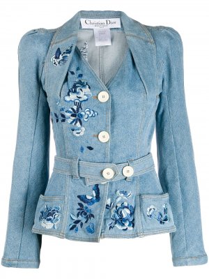Джинсовая куртка с поясом pre-owned Christian Dior. Цвет: синий