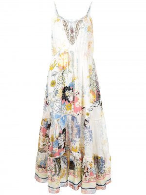 Ярусное платье макси с цветочным принтом Camilla. Цвет: белый