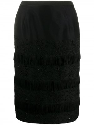 Твидовая юбка 1960-х годов с бахромой и вставками A.N.G.E.L.O. Vintage Cult. Цвет: черный