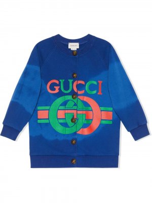 Кардиган с логотипом Gucci Kids. Цвет: синий