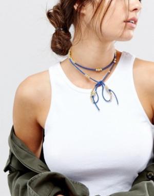 Ожерелье-чокер с подвеской ASOS. Цвет: синий