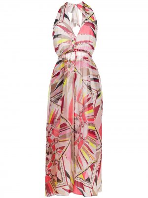 Платье с геометричным принтом и вырезом халтер Emilio Pucci. Цвет: розовый
