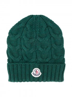 Вязаная шапка с логотипом Moncler Enfant. Цвет: зеленый