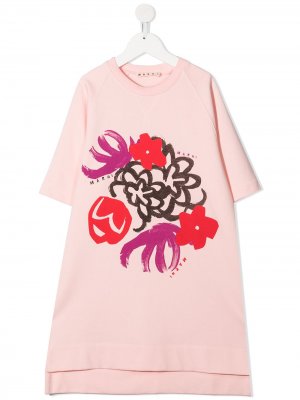 Платье-футболка с цветочным принтом Marni Kids. Цвет: розовый