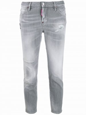 Укороченные джинсы с выцветшим эффектом Dsquared2. Цвет: серый