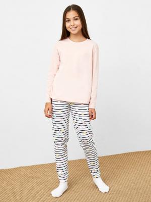 Хлопковый комплект для девочки (джемпер и брюки) в белом розовым оттенках Mark Formelle. Цвет: полоска и сердечки на белом +розовый