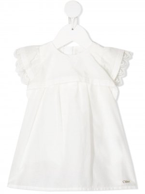 Платье с короткими рукавами и кружевом Chloé Kids. Цвет: белый