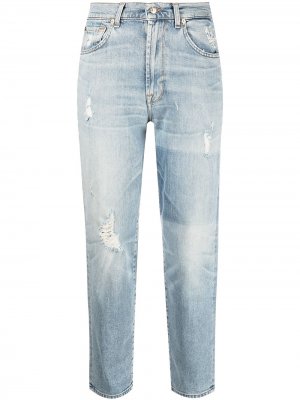 Укороченные джинсы с эффектом потертости 7 For All Mankind. Цвет: синий