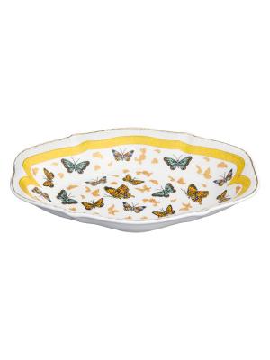 Блюдо универсальное Бабочки Elan Gallery. Цвет: белый, золотистый, оранжевый